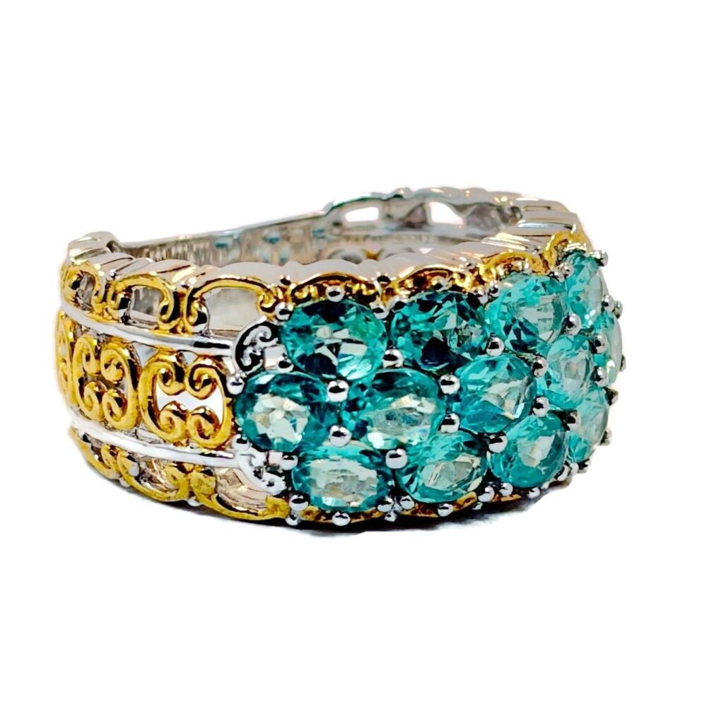 Michael Valitutti Sterling Silver Ring:  Blue Apatite, Gold Accents, Size 6 1/2